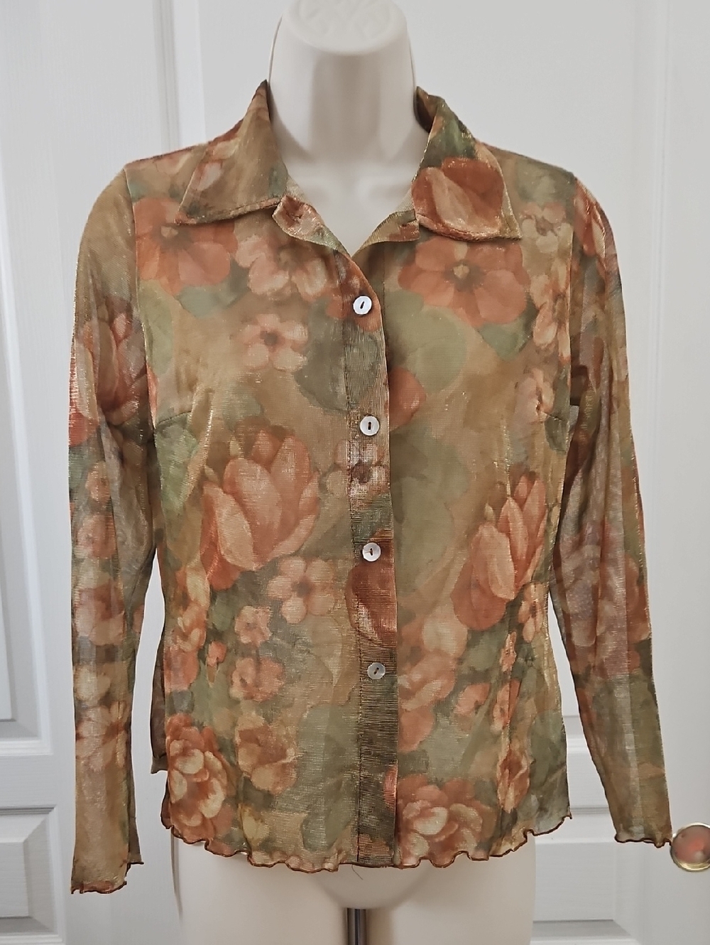 Freeverse | Vintage 90's Sheer Floral Sheer Shimmer Mesh Blouse – Large